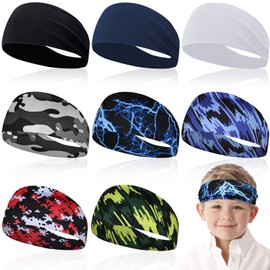8 Pcs Sports Headbands for Boys,Breathable Kids Sweatbands with Non Slip Elastic,Comfortable Sports Kids Headbands for Baseball Soccer Basketball