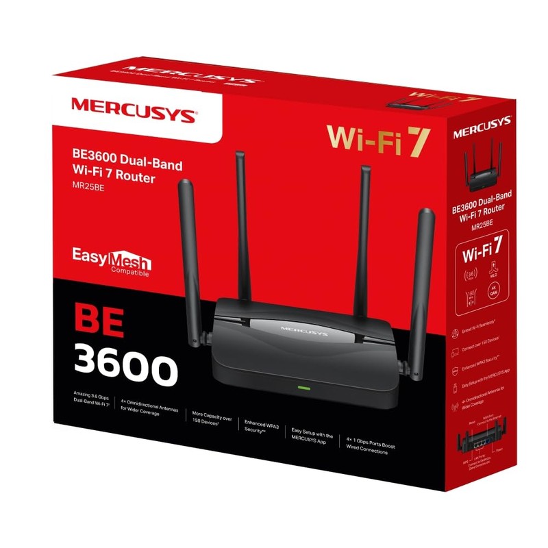 Mercusys BE3600 Dual-Band Wi-Fi 7 Router, up to 3.6Gbps, Gigabit