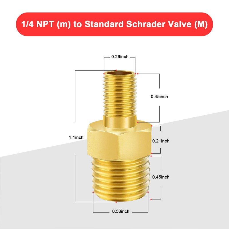 GODESON Air Inflator Adapter,1/4 NPT (m) to Standard Schrader Valve