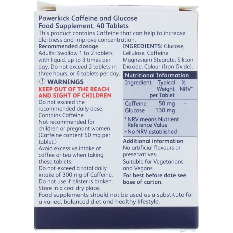 Power Kick Extra Energy Caffeine & Glucose 480 Tablets |