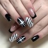 24Pcs Christmas Press On Medium Square Black Fake Nails With