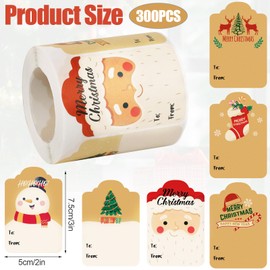 300pcs Christmas Tag Stickers, 2x3inch Christmas Gift Tags Self Adhesive Roll Label Stickers Name Stickers for Greeting Cards Boxes Envelopes Decoration Wrapping Sealing