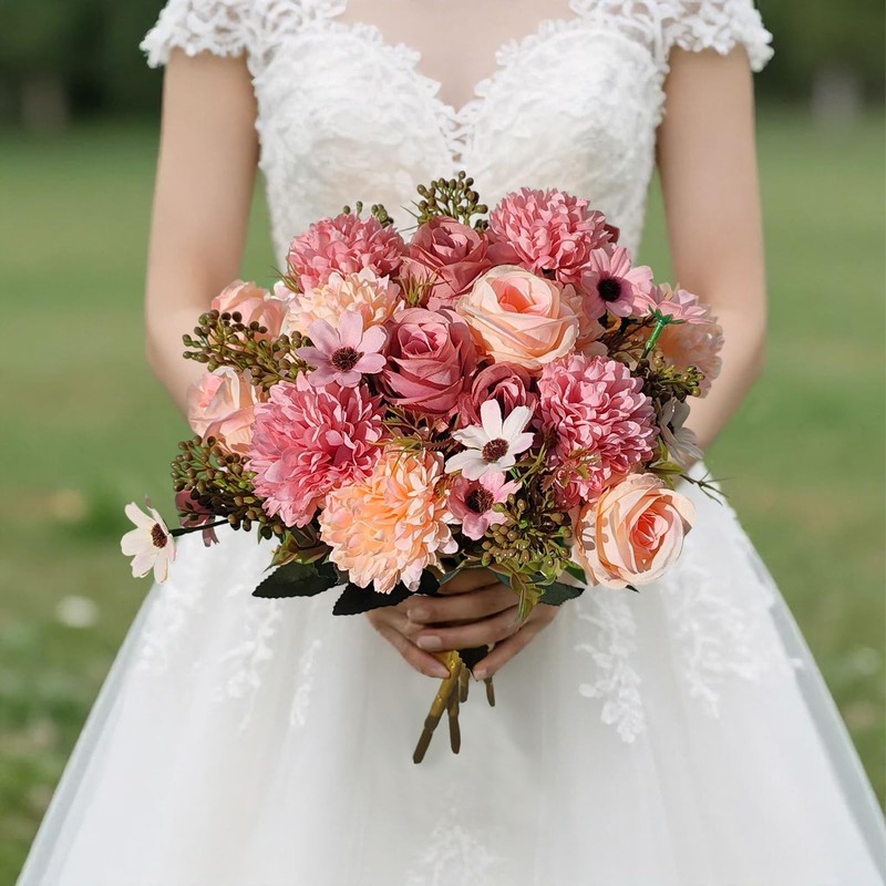 Jusdoja 4 Bundles Flowers Artificial Hydrangea with Silk Rose Daisy,