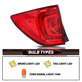 LED DRL Tail Light Assembly [Bulbs Included] for 2016 2017 2018 Honda Pilot OEM Rear Outer Red Clear Tail Lamp Left Driver Side