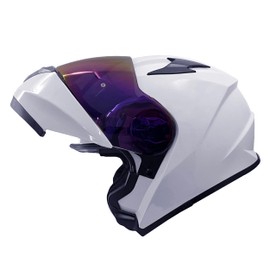 KRN Adult Motorcycle Helmet Modular Flip-up Helmet DOT Approved - Street Racing Crash Helmet with Color Visor & Balaclava -Gloss White (L)