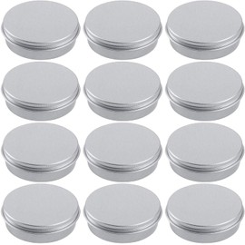 Aluminum Tin Cans,12Pcs 60ml Metal Tin Cans Round Empty Container Cans,Round Lip Balm Tin Cans,Aluminum Screw Lid Round Tin Container Bottle,Aluminum Tin Jar Cosmetic Sample Containers,Silver