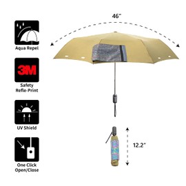 A.Brolly Umbrella - Lightweight Travel Umbrella with Strong Steel Shaft and 8 Ribs of Aluminum + Fiberglass Construction for Added Flexibility Under Wind - Morandi Red