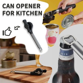 Extra-strong manual can opener, handheld powerful can opener, equipped with high-carbon sharp blades, easy to open cans, has a comfortable handle, with an oversized rotating knob, in black color