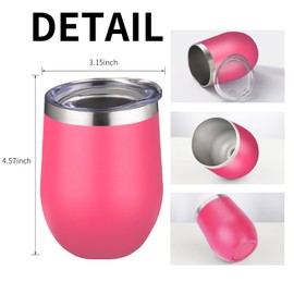 12oz/4 Pack Wine Tumbler Glasses with Lid Stemless Double Wall Vacuum Stainless Steel Travel Tumbler Keeping Cold & Hot for Wine,Coffee,Cocktails,Christmas Drinks-Family and Gifts(Multi color-9)