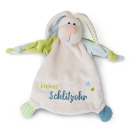 NICI 47131 Rabbit Small Slotted Ear 25 x 25 cm from 0+ Months - Cuddly Blanket for Babies & Toddlers - Baby Cuddly Toy / Cuddle Blanket - Comforter for Girls and Boys