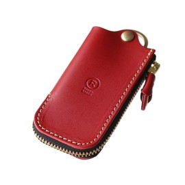 PORCO ROSSO Key Case, Smart Key Case, Men's, Women's, Leather, Original Tochigi Leather, Made in Japan, Red: black zipper