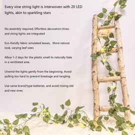 MVOVM Vine with Fairy Lights 6.6ft 20 LED Fake Pothos Garland String Light 2 Pack Artifical Vines Hanging Plant Leaf Lights for Bedroom Aesthetic, Wall, Garden, Party, Wedding