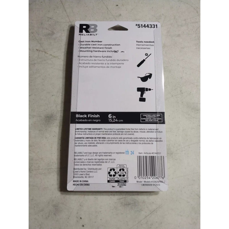Reliabilt House Number RELIABILT 6" Cast Iron Number 5 ~