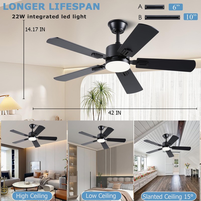 FUMLTP 42 inch Modern Ceiling Fans with Lights APP/Remote Control,