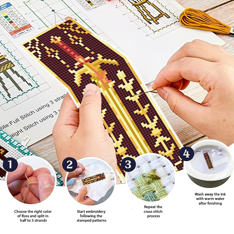FREEBLOSS 6 PCS Cross Stitch Bookmark Kits for Beginner Stamped