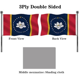 Jayus 3Ply 200D New Mississippi Ms State Magnolia Flag 5x8 Ft Outdoor- Double Sided State of Magnolia Mississippi Ms Flags- Heavy Duty Canvas Head in God We Trust Missippi Flag with 3 Brass Grommets