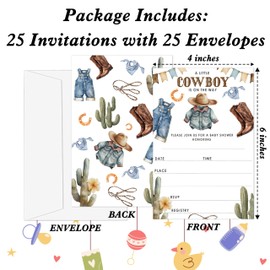 Gsauto Baby Shower Invitations for Boy, 25 Wild West Double-Sided Gender Reveal Invites with Envelopes, Cowboy Invitation Cards for Party Favor Decorations -A13