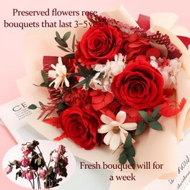 Preserved Flowers Bouquets That Last 3-5 Years Real Forever Flowers Rose Bouquet for Mom Anniversary Birthday Thanksgiving Christmas Gift for Women Grandma Wife Friends Her