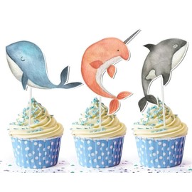 Ocean-Inspired Whales 10 Pcs Cupcake Toppers - Enhance Your Baked Creations!