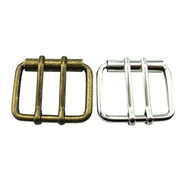 5Afashion 1 9/16"(40mm) Replacement Roller Belt Buckle,Double Pin DIY Leathercraft Hardware Belt Buckle - 2pcs, Silver and Bronze, 40mm
