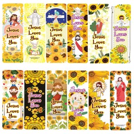 Jesus Loves You Bookmarks - Sunflower Theme Cards (60 Pack) - Church Memory Verse Sunday School Rewards - Christian Stocking Stuffers Birthday Party Favors Assorted Bulk