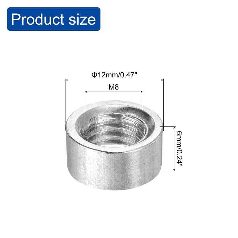 sourcing map Round Weld Nuts, M8 x 12mm x 6mm