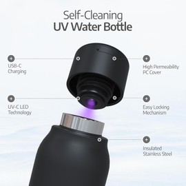 UV self-Cleaning and Water-Purifying Bottle TT-B02-18.6 Ounce Insulated Rechargeable Stainless-Steel Tumbler with Safety Lock Prevents Accidental Exposure Ideal for Outdoor and Emergency use