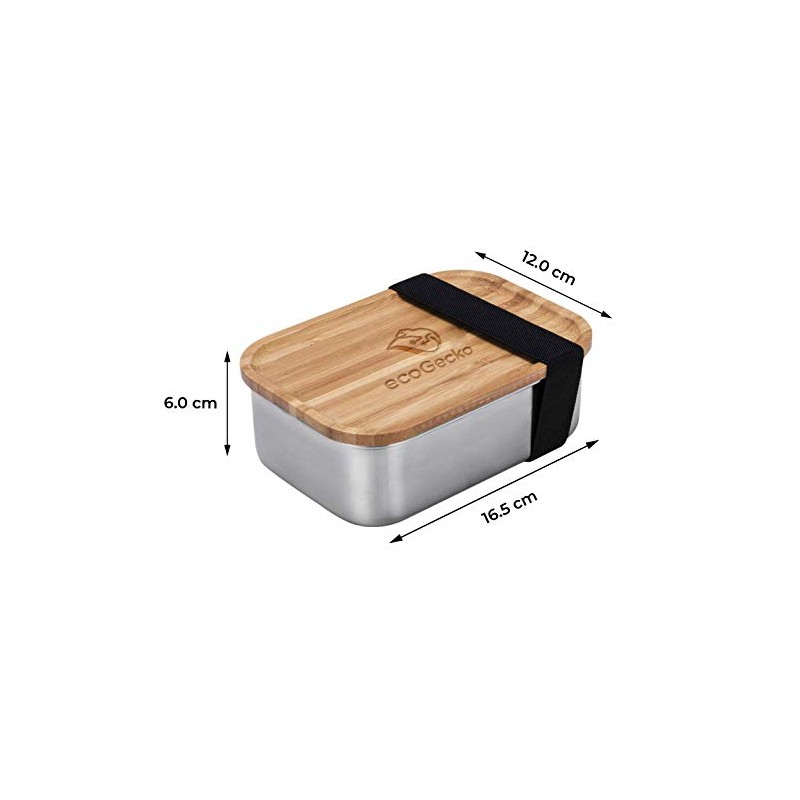 ecoGecko® Premium Stainless Steel Lunch Box with Bamboo Lid Including