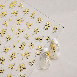 1 Sheets 5D Embossed Flowers Nail Art Stickers Self Adhesive Flower Nail Stickers for Nail Art Gold Floral Nail Decals Nail Design Stickers Spring Nail Supplies for Women Girl DIY Manicure Decor