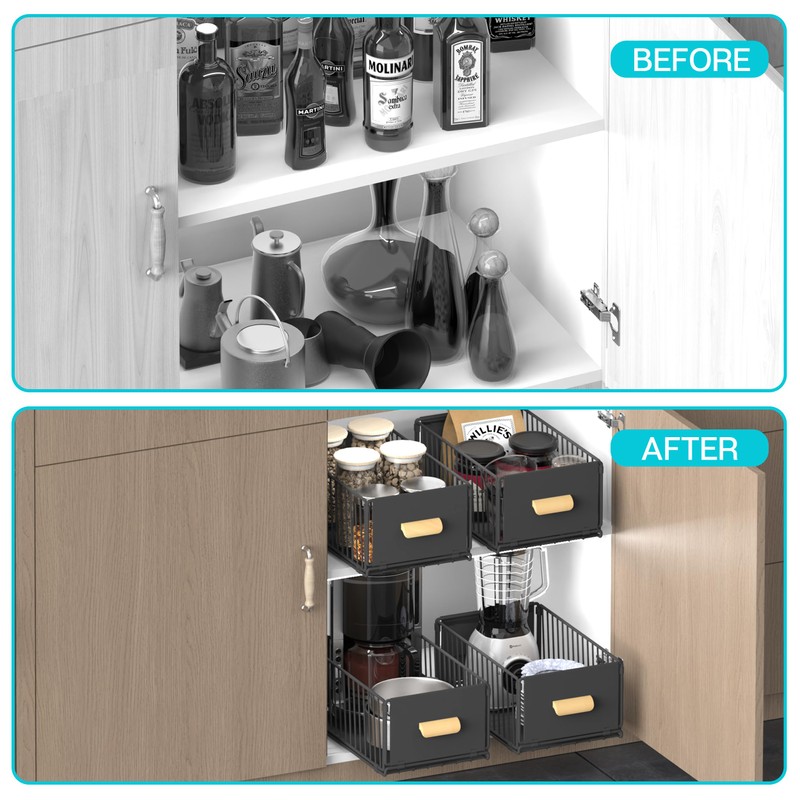 Pull out Cabinet Organizer Fixed with Adhesive Nano Film, Simple