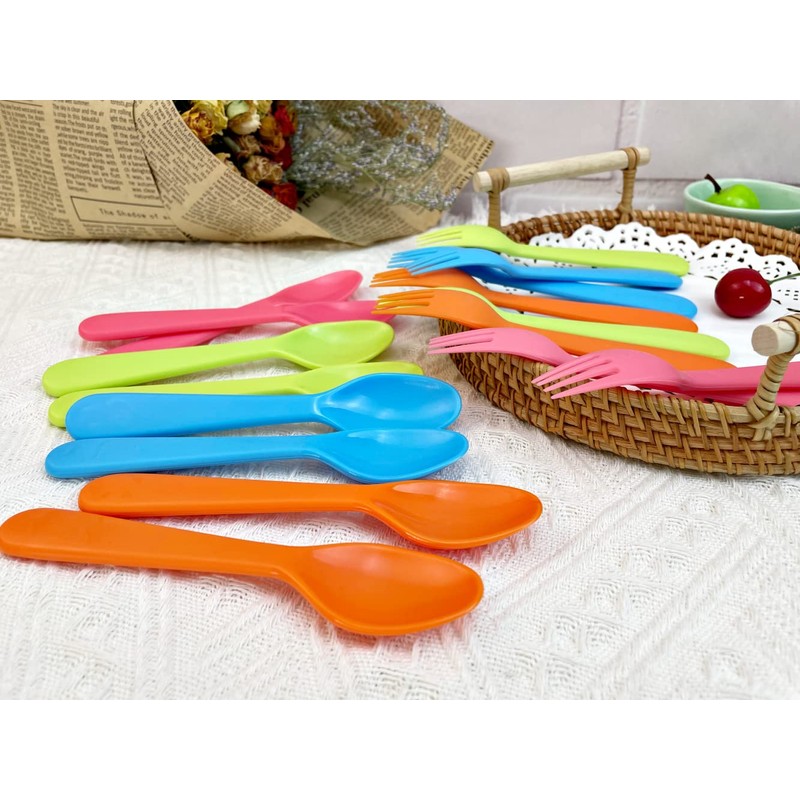 Jawbush 16 Pcs Kids Utensils, Plastic Kids Forks and Spoons,