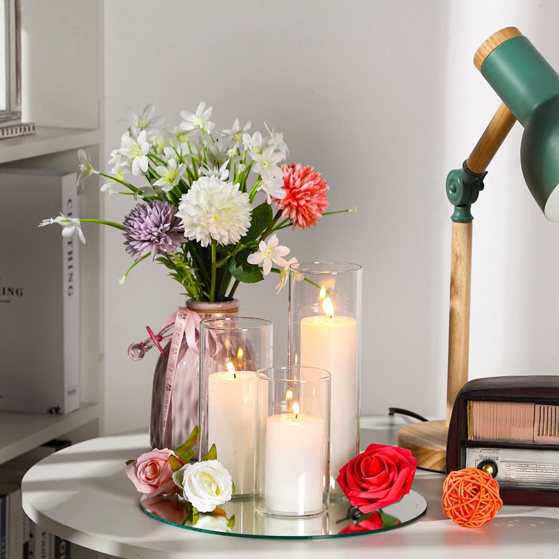 Shihanee White Pillar Candles and Glass Cylinder Vases Clear Cylinder