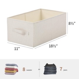 Linen Folding Storage Bins, 3 Pack Large Storage Baskets, Washable, Clothing Storage Bins with Handle, Closet Organizer for Storage Sweater,Sheets(Beige, 18½"x11" x8½")