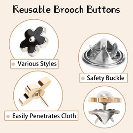 LLMSIX 80PCS Women Brooch Buttons, Alloy Small Cover Up Buttons Safety Invisible Modesty Pins Prevent Accidental Exposure for Dress Blouse Low Cut Tops Cloth Decoration (40 Styles)