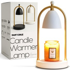 SWFTCRUZ Candle Warmer Lamp with Timer & Dimmable Brightness – 50W GU10 Bulb Included – Home Fragrance Warmer - Fixed Height for Candles Up to 15cm (White)
