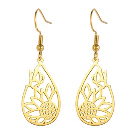 Dreamtimes Geometric Heart Sun Pendant Drop Earrings Stainless Steel Women Hoop Earring Sun Hoop Earrings Hypoallergenic Earrings for Women, Stainless Steel, Not applicable.
