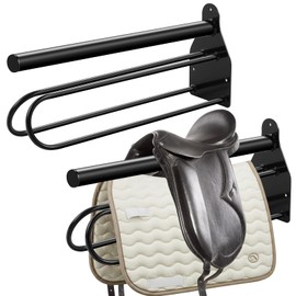Paterr 2 Pcs Saddle Rack Wall Mount Saddle Stand Pad Rack Horse Tack Storage for English Western Horses Blanket Stall Supplies Accessories(Black,Round Pipe)