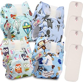 Littles & Bloomz Pocket NB-401MF4 Reusable Baby Nappies Newborn and Premature 4 Newborn Nappies 4 Newborn Microfibre Inserts