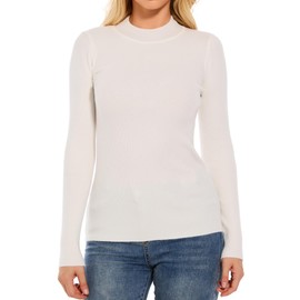 Biffxeu White Mock Neck Sweaters for Women Long Sleeve Mock Turtleneck Pullover Sweater Tops for Fall Winter L
