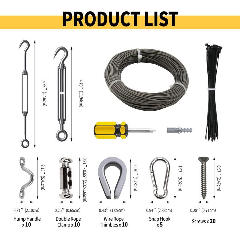 RiaYer 165FT Outdoor String Light Hanging Kit, 1/16" Vinyl-Coated 304