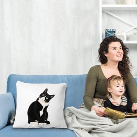 JINYO Black and White Tuxedo Cat Pillow Covers 18x18, Tuxedo Cat Gifts, Cat Gifts for Cat Lovers, Cat Mom Gifts, Cat Home Decor, Cat Room Decor, Cat Decorations for The Home