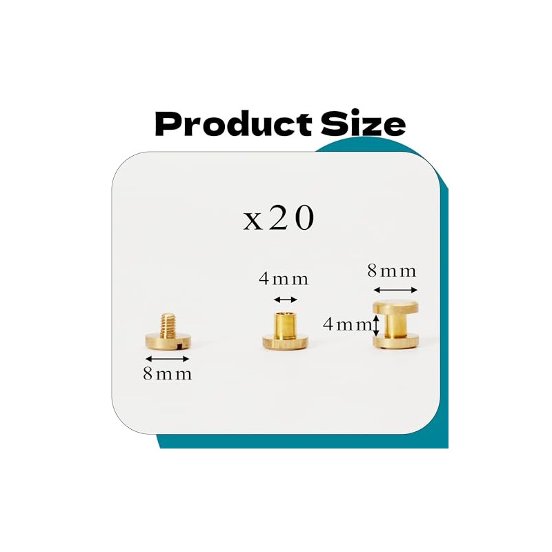 Zhooooonglf Brass Chicago Screws 8×4×4mm 20Pack Rivets Bookbinding Stud Screws