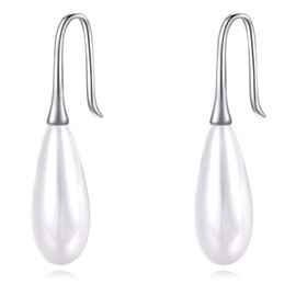 Pearl Threader Earrings Sterling Silver Long Piercing Pearl Tassel Drop Dangle Earrings Jewellery for Women Teen Girls, Sterling Silver