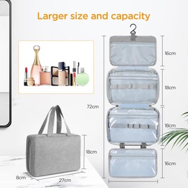 AiQInu Hanging Toiletry Bag, Unisex Foldable Wash Bag, Cosmetic Bag, Travel Accessories with Hooks for Men and Women, Grey-4 Fold, Fashion