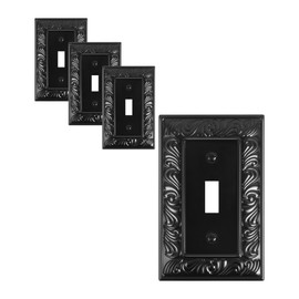 TREEWELL 4-Pack Single Toggle Light Switch Cover Plate, Decorative Black Switch Plate Covers, Paisley Pattern 1 Gang Metal Wall Plate, Corrosion Resistant
