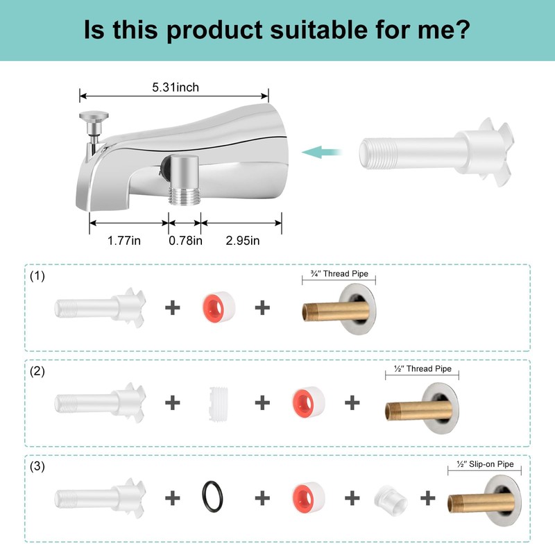 Tub Spout with Diverter, High Pressure 8 Settings Hand Held