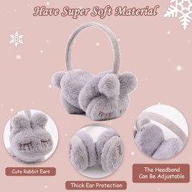 XIAOHAWANG Fluffy Ear Muff for Women Plush Foldable Earmuffs Kids Winter Earmuffs Girls Boys Cold Weather Ear Warmer (Gray Rabbit)