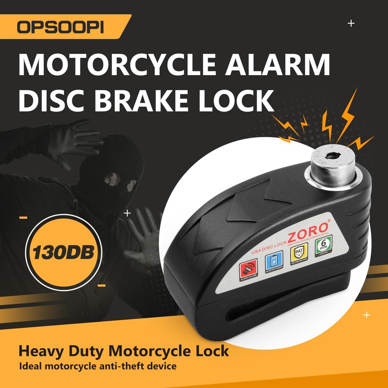 OPSOOPI Motorcycle Lock, Disc Brake Lock with 130DB Alarm, Heavy
