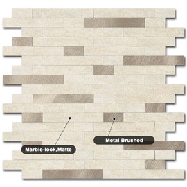 BeNice Marble Peel and Stick Backsplash Stick Tiles Subway Beige 5pcs