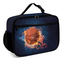 Muishi Fire Basketball Reusable Lunch Box Insulated Lunch Bag Cooler Bag Lunchbox Meal Food Container Tote Bag for Kids Boy School Camping Hiking Picnic Beach Travel